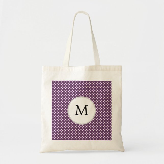 Personalized Monogram Polka dots purple and White Tote Bag (Front)