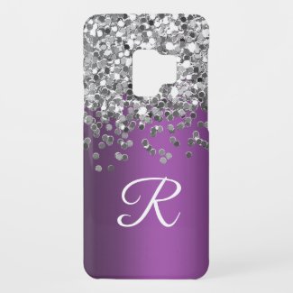 Personalized Monogram Purple and Silver Glitter Case-Mate Samsung Galaxy S9 Case