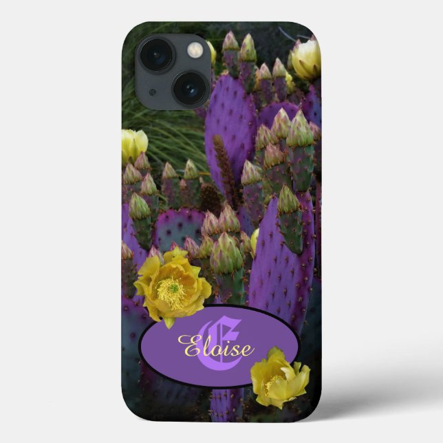 Personalized Monogram Purple Cactus Yellow Flowers Case-Mate iPhone Case (Back)