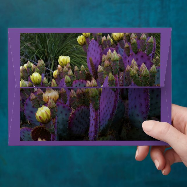 Personalized Monogram Purple Cactus Yellow Flowers Envelope (Hand)