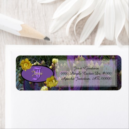 Personalized Monogram Purple Cactus Yellow Flowers Label