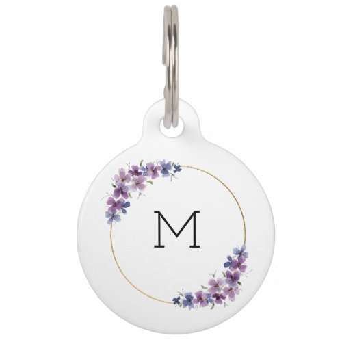 Personalized Monogram Purple Floral Pet ID Tag