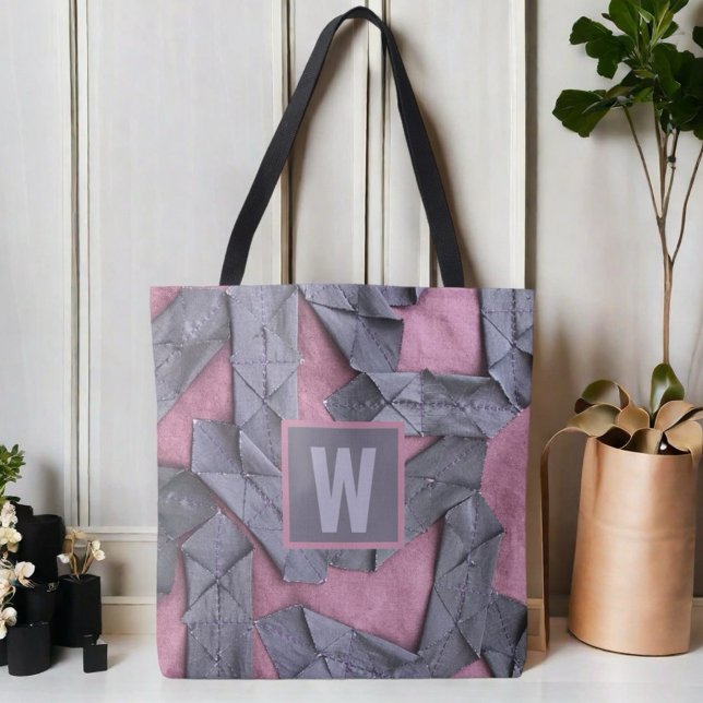 Personalized monogram purple geometric abstract  tote bag (Creator Uploaded)