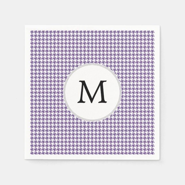 Personalized Monogram Purple Houndstooth Pattern Paper Napkins (Front)