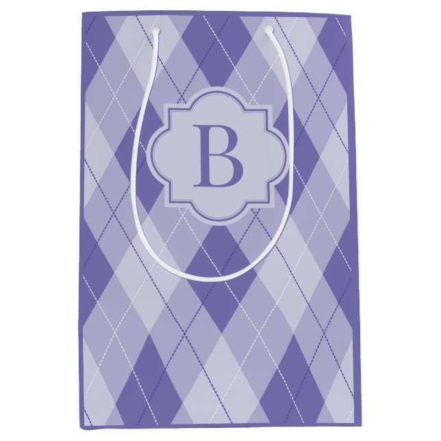 Personalized Monogram Purple Lilac Argyle Medium Gift Bag (Front)