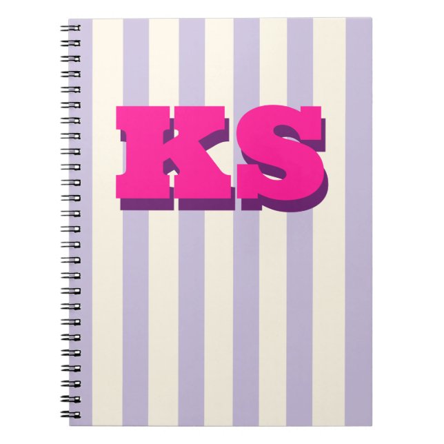 Personalized Monogram Purple Stripe Custom Initial Notebook (Front)