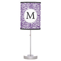 Personalized Monogram Purple Zebra Stripes pattern Table Lamp