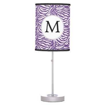 Personalized Monogram Purple Zebra Stripes pattern Table Lamp