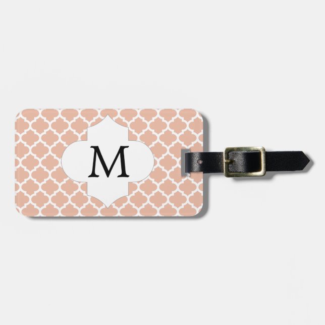 Personalized Monogram Quatrefoil Coral and White Luggage Tag (Front Horizontal)