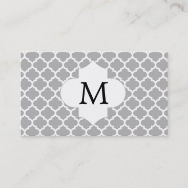 Personalized Monogram Quatrefoil Gray and White Business Card
