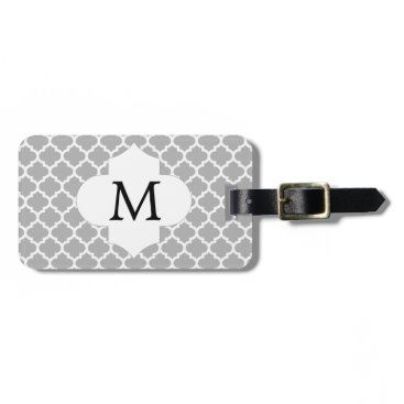 Personalized Monogram Quatrefoil Gray and White Luggage Tag