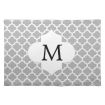 Personalized Monogram Quatrefoil Gray and White Placemat