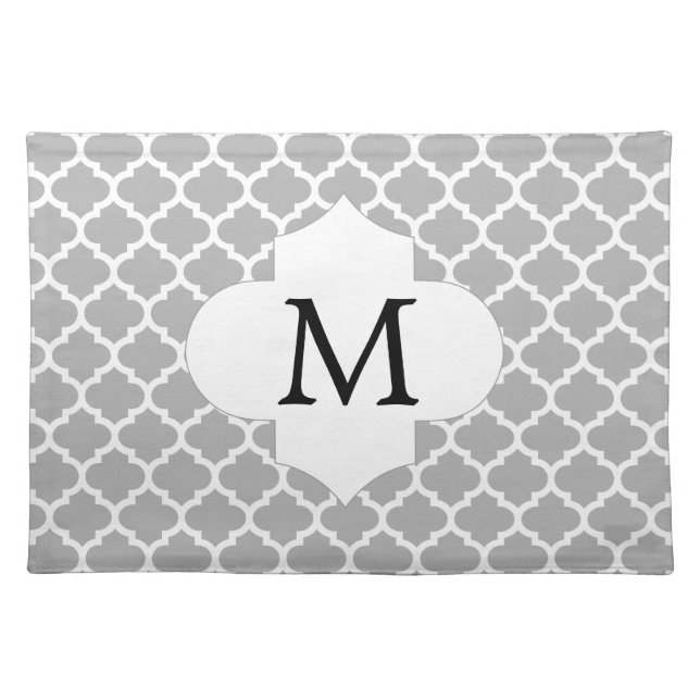 Personalized Monogram Quatrefoil Gray and White Placemat (Front)