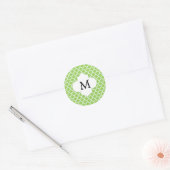 Personalized Monogram Quatrefoil green and White Classic Round Sticker (Envelope)
