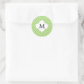 Personalized Monogram Quatrefoil green and White Classic Round Sticker (Bag)