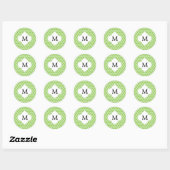 Personalized Monogram Quatrefoil green and White Classic Round Sticker (Sheet)