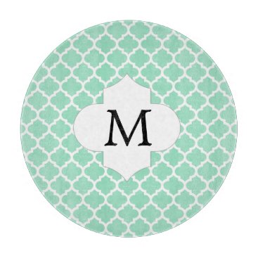 Personalized Monogram Quatrefoil Mint and White Cutting Board