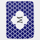 Personalized Monogram Quatrefoil Navy and White Receiving Blanket (Front)
