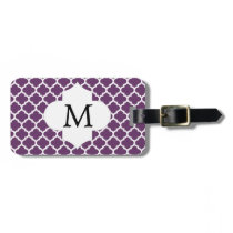Personalized Monogram Quatrefoil Purple and White Luggage Tag