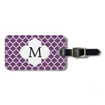 Personalized Monogram Quatrefoil Purple and White Luggage Tag