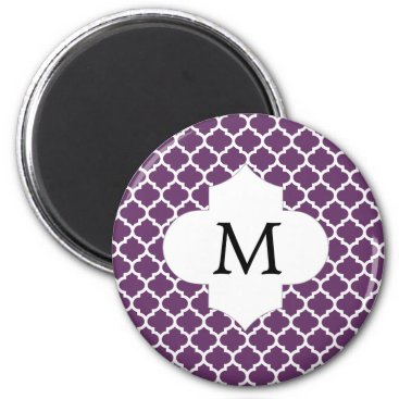 Personalized Monogram Quatrefoil Purple and White Magnet