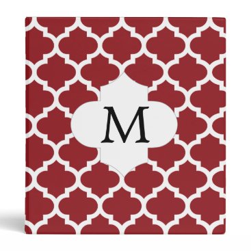 Personalized Monogram Quatrefoil Red and White 3 Ring Binder