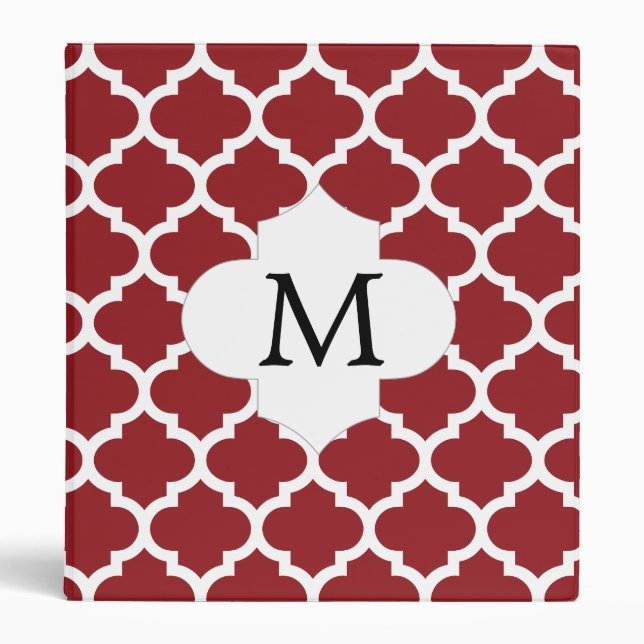Personalized Monogram Quatrefoil Red and White 3 Ring Binder (Front)