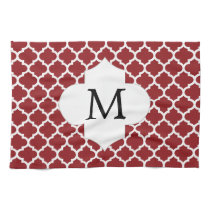 Personalized Monogram Quatrefoil Red and White Towel