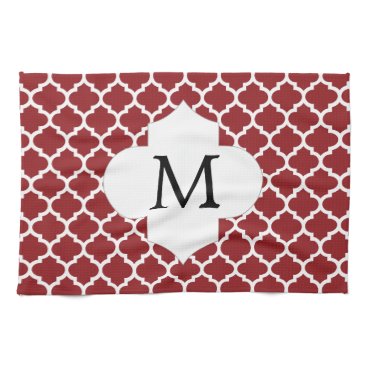 Personalized Monogram Quatrefoil Red and White Towel