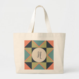 Personalized Monogram Quilt Block Large Tote Bag