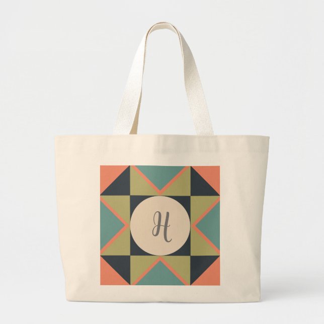 Personalized Monogram Quilt Block  Large Tote Bag (Front)