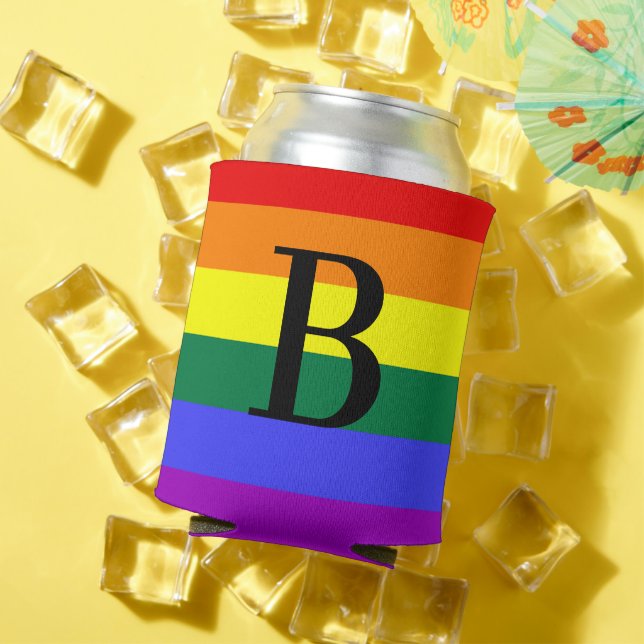 Personalized Monogram Rainbow LGBT Pride Gift  Can Cooler (In Situ Summer)