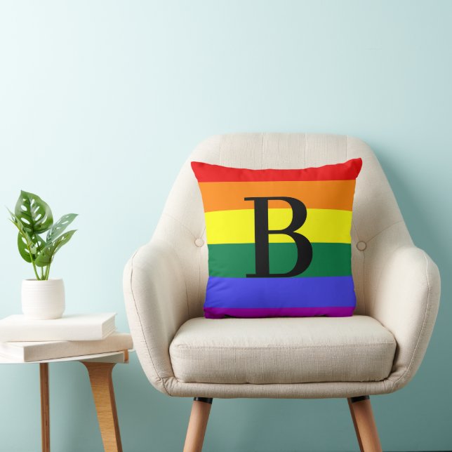 Personalized Monogram Rainbow LGBT Pride Gift Throw Pillow (Chair)