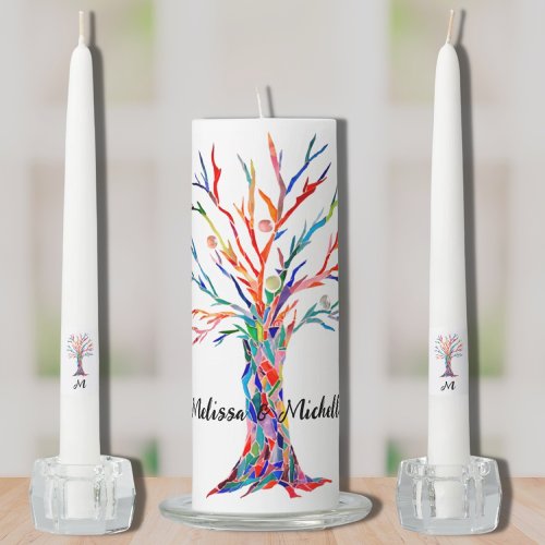 Personalized Monogram Rainbow Wedding  Unity Candle Set