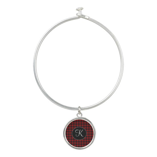 Personalized Monogram Red and Black Buffalo Plaid Bangle Bracelet