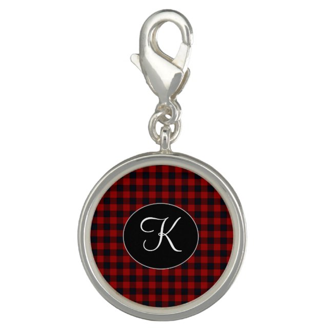 Personalized Monogram Red and Black Buffalo Plaid Charm (Front)
