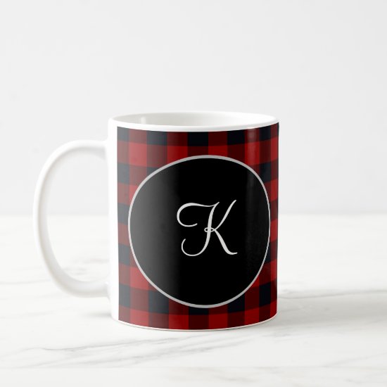 Personalized Monogram Red and Black Buffalo Plaid Coffee Mug