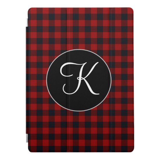 Personalized Monogram Red and Black Buffalo Plaid iPad Pro Cover