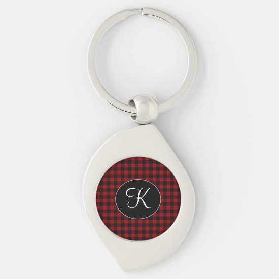 Personalized Monogram Red and Black Buffalo Plaid Keychain