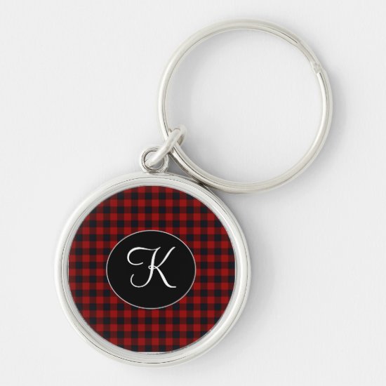 Personalized Monogram Red and Black Buffalo Plaid Keychain