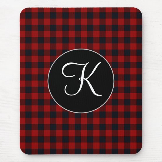 Personalized Monogram Red and Black Buffalo Plaid Mouse Pad