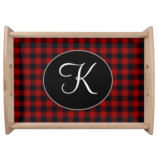 Personalized Monogram Red and Black Buffalo Plaid Serving Tray