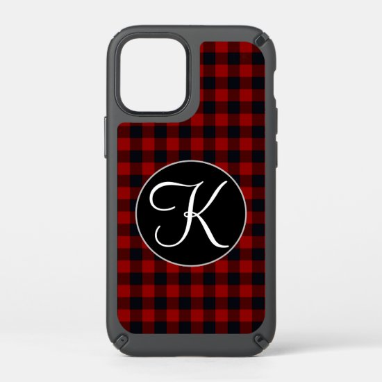 Personalized Monogram Red and Black Buffalo Plaid Speck iPhone 12 Mini Case