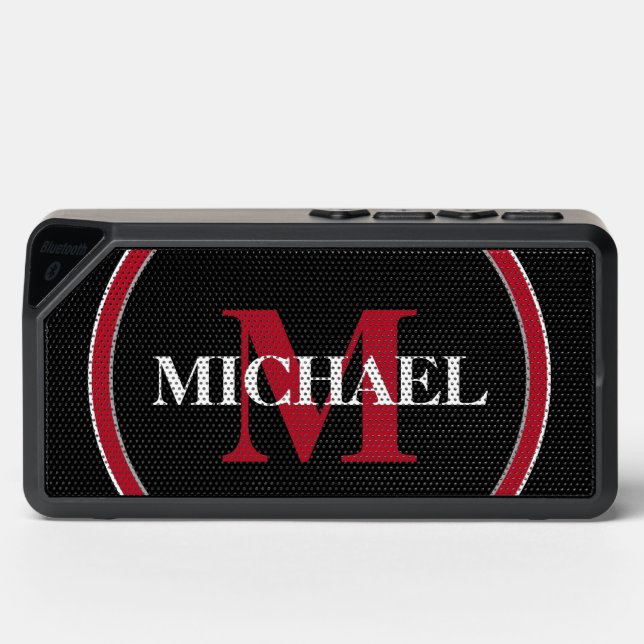 Personalized Monogram Red Black White Custom Bluetooth Speaker (Front)