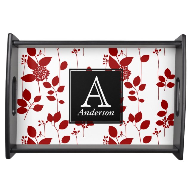 Personalized Monogram Red Floral Serving Tray (Front)
