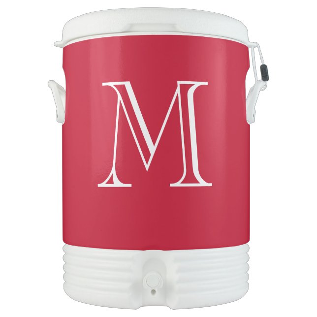 Personalized Monogram Red Sports Tailgate Beverage Cooler (Front)