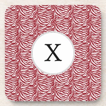 Personalized Monogram Red Zebra Stripes pattern Coaster