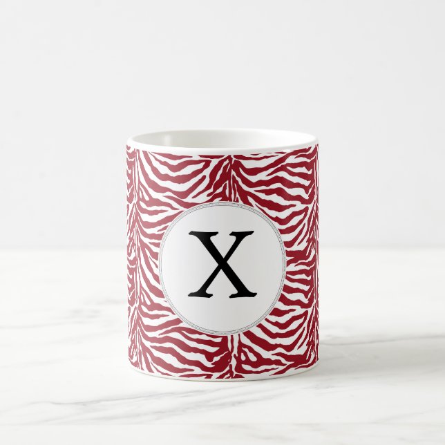 Personalized Monogram Red Zebra Stripes pattern Coffee Mug (Center)