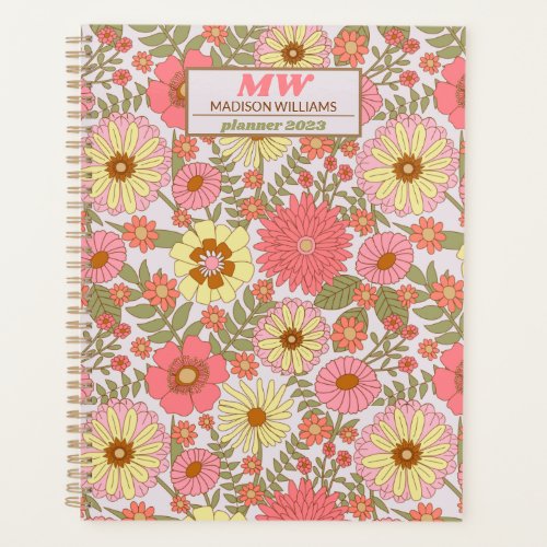 Personalized Monogram Retro Floral Pattern 2023 Planner