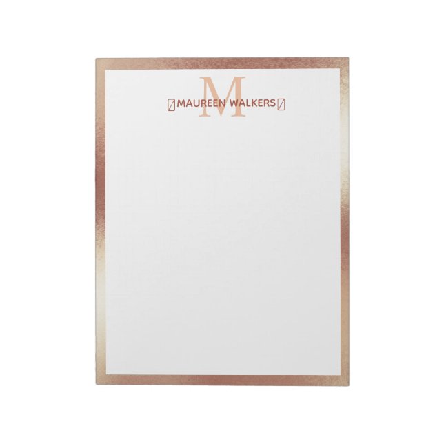Personalized Monogram Rose Gold Custom Name  Notepad (Rotated)